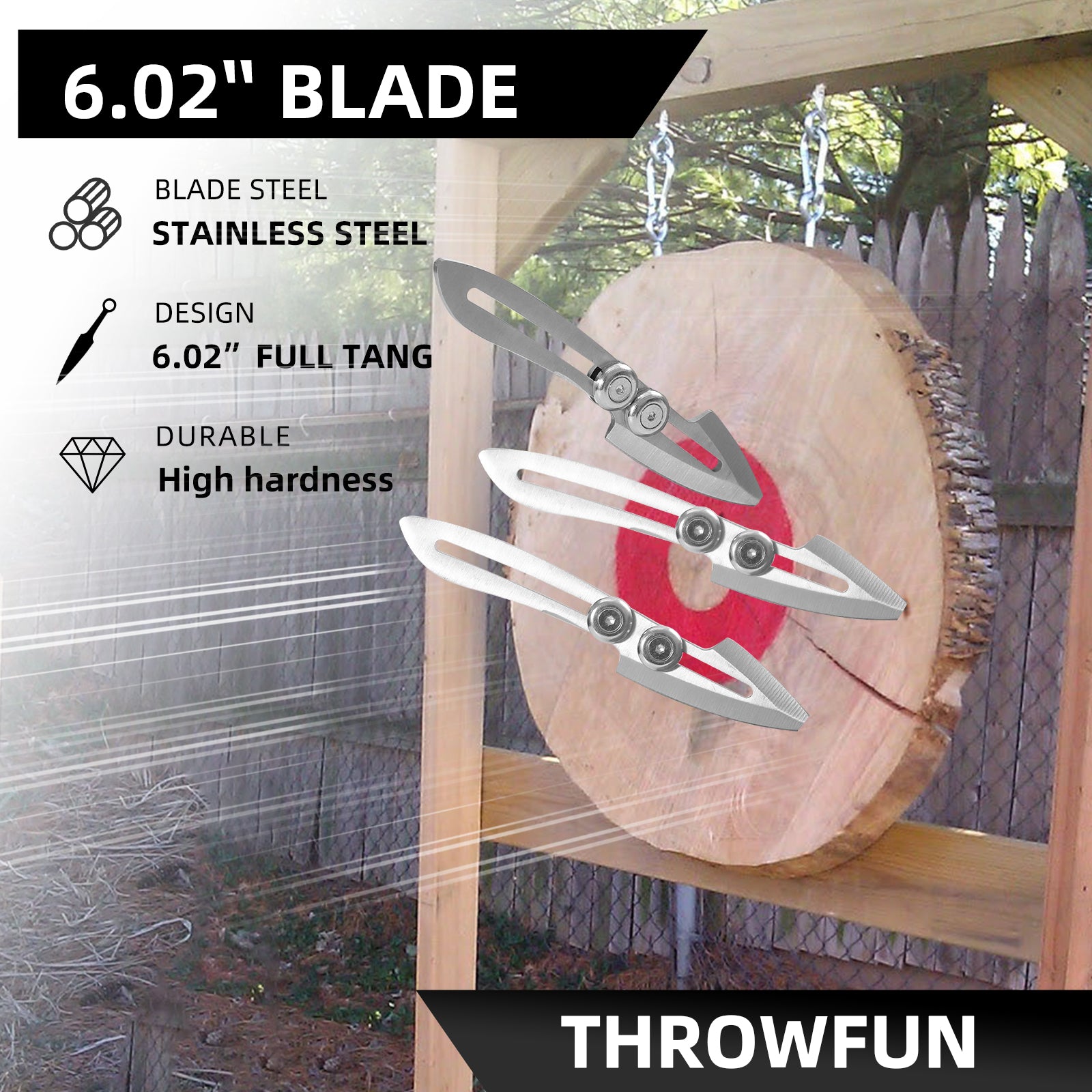 THROWFUN 6/12 Pack 9Cr17 stainless steel- 6.02''(length) 0.09''(thick) , throwing knives set  Full-Tang Throwing Set, with Nylon Sheath for Competition and Recreation Silvery Darts-YF029