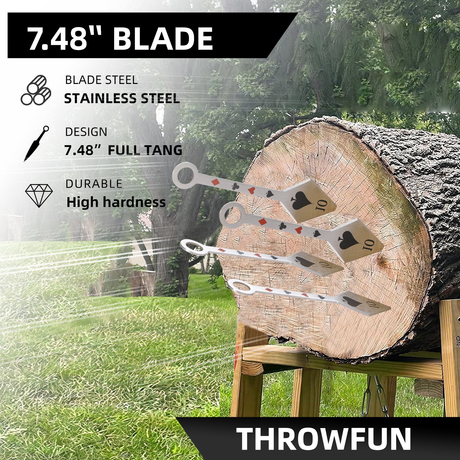 THROWFUN 5/10 Pack 9Cr17 stainless steel- 7.48''(length) 0.1''(thick) , throwing knives set  Full-Tang Throwing Set, with Nylon Sheath for Competition and Recreation Silvery Darts-FB-YF019