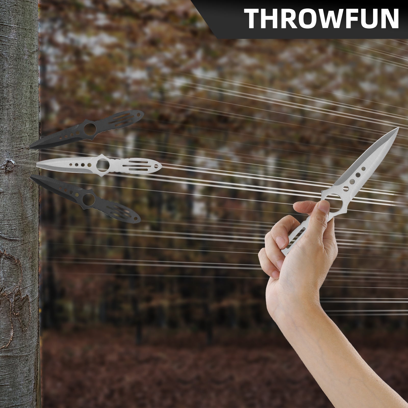 THROWFUN 6/12 Pack 9Cr17 stainless steel- 7.95''(length) 0.11''(thick) , throwing knives set  Full-Tang Throwing Set, with Nylon Sheath for Competition and Recreation Black/Silvery Darts-FB-YF028