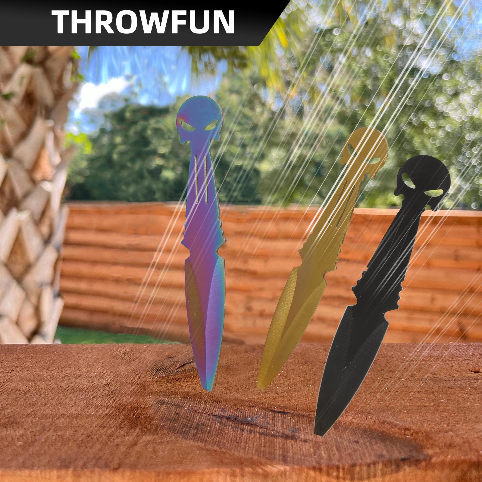THROWFUN 6/12 Pack 9Cr17 stainless steel- 7.48''(length) 0.09''(thick) , throwing knives set  Full-Tang Throwing Set, with Nylon Sheath for Competition and Recreation Multicolor Darts-FB-YF027