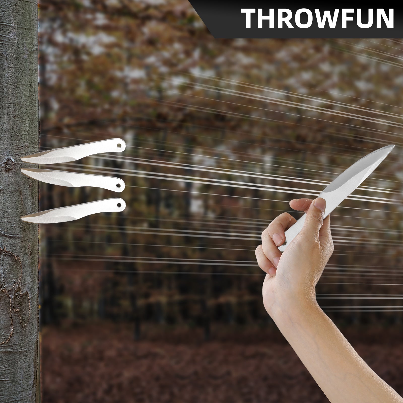 THROWFUN 4/8 Pack 9Cr17 stainless steel- 9.44''(length) 0.19''(thick) , throwing knives set  Full-Tang Throwing Set, with Nylon Sheath for Competition and Recreation Silvery Darts-FB-YF032