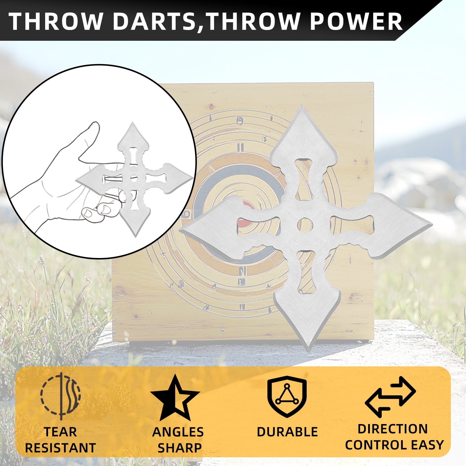 THROWFUN 6/9/15 Pack 9Cr17 stainless steel - 4.29''(length) 0.1''(thick) , throwing knives set  Full-Tang Throwing Set, with Nylon Sheath for Competition and Recreation Silvery Cross Hollow Darts-FB-YF202