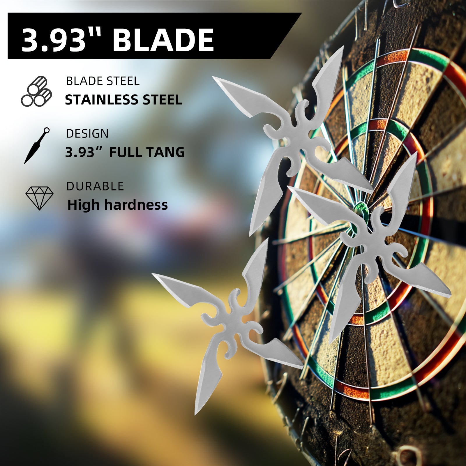 THROWFUN 6/15 Pack 9Cr17 stainless steel- 3.93''(length) 0.1''(thick) , throwing knives set  Full-Tang Throwing Set, with Nylon Sheath for Competition and Recreation Silvery Cross Hollow Darts-FB-YF203A